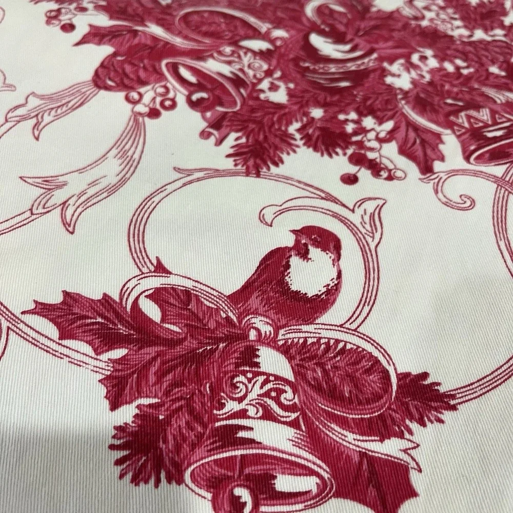 Zina‎ Vasi Red Holiday Toile Tablecloth Birds Bells Christmas Rectangle 70x90
